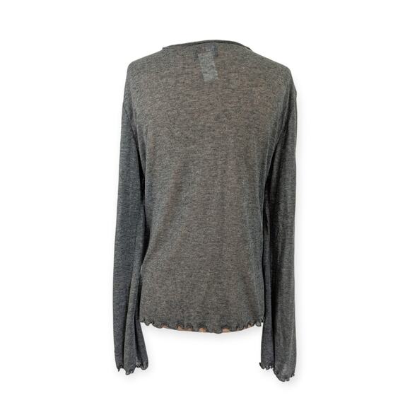 Studio Y 90s Y2K Sheer Cardigan with lettuce hems XL gray EUC - Picture 3 of 6